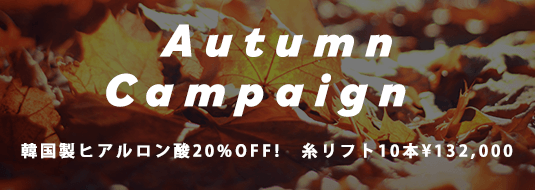 Autumn Campaign 韓国製ヒアルロン酸20%OFF　糸リフト10本¥132,000