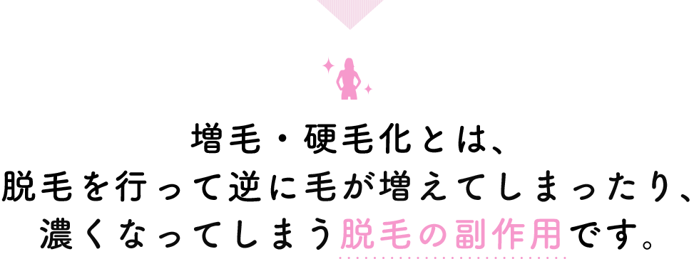 増毛・硬毛化とは、脱毛を行って逆に毛が増えてしまったり、濃くなってしまう脱毛の副作用です。