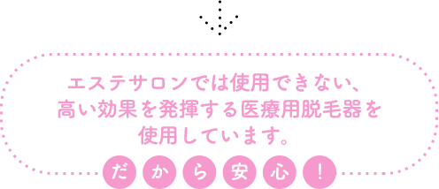 エステサロンでは使用できない、高い効果を発揮する医療用脱毛器を使用しています。