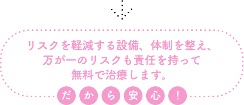 リスクを軽減する設備、体制を整え、万が一のトラブルも責任を持って無料で治療します。