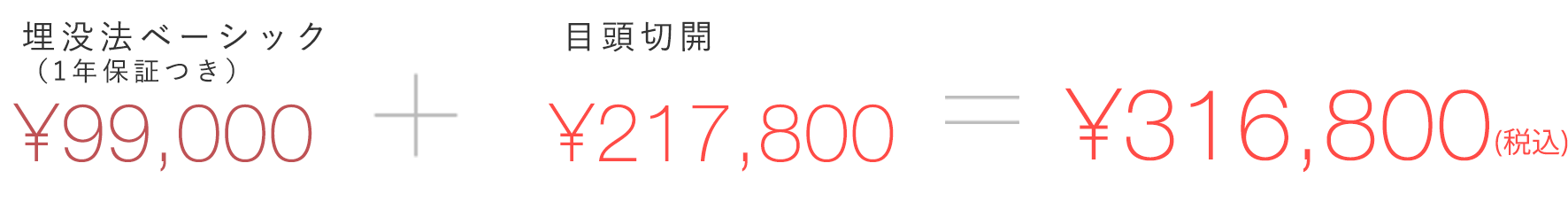 埋没法ベーシック(一年保証付き)¥90,700 + 目頭切開¥191,520 = ¥282,220