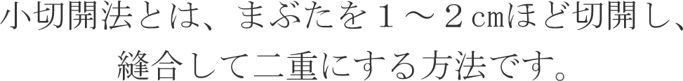 小切開法とは、まぶたを１～２cmほど切開し、縫合して二重にする方法です。