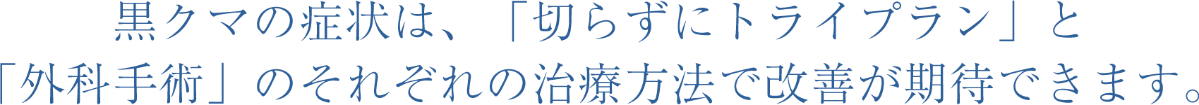 黒クマの症状は、「切らずにトライプラン」のそれぞれの治療方法で治すことができます。