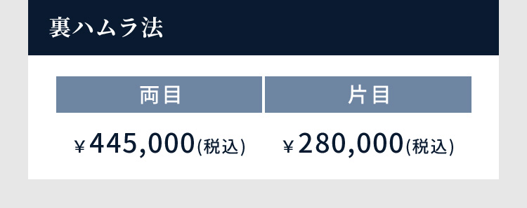 裏ハムラ法 両目 ￥445,000(税込) 片目 ￥280,000(税込)